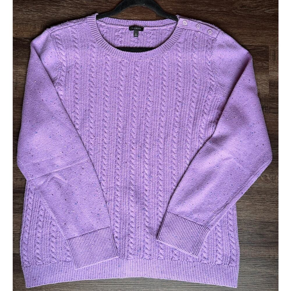 Talbots Cable Knit Tweed Sweater Crewneck in Winter Plum Tweed Size XL